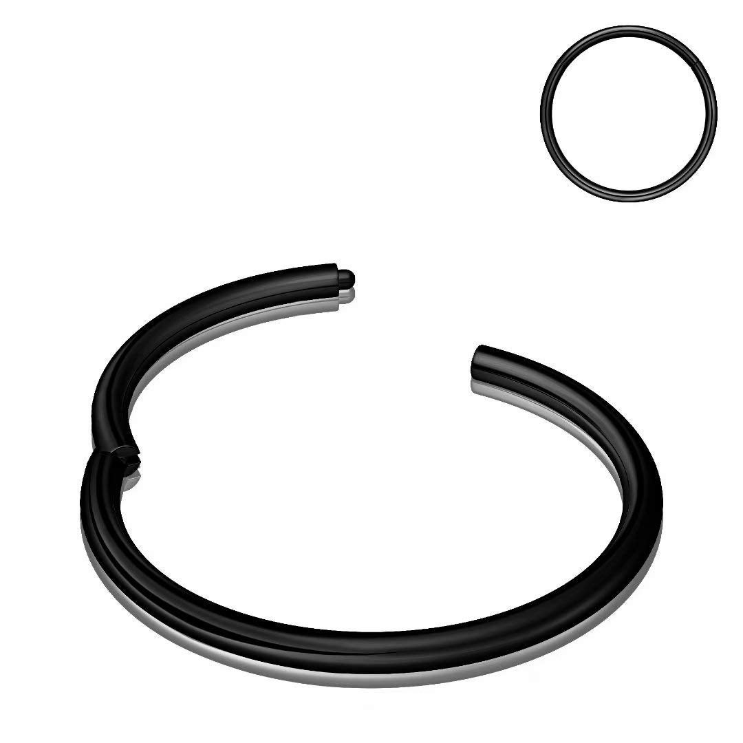 Nose Rings for Women, 20g Black Nose Ring Hoop Earring Surgical Steel Hypoallergenic Hinged Small Nose Ring 20 Gauge 8mm Septum Ring Cartilage Hoop Tragus Earring Conch Piercing Jewelry for Women Men