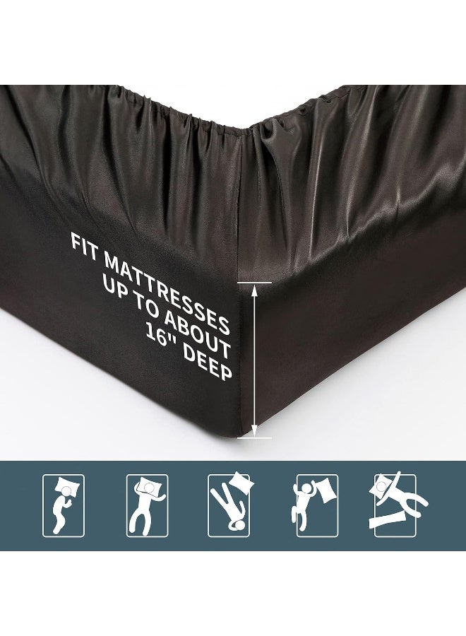 P Pothuiny 6-Piece Queen Satin Sheets Luxury Silky Black Satin Bedding Sheet Set - Image 4