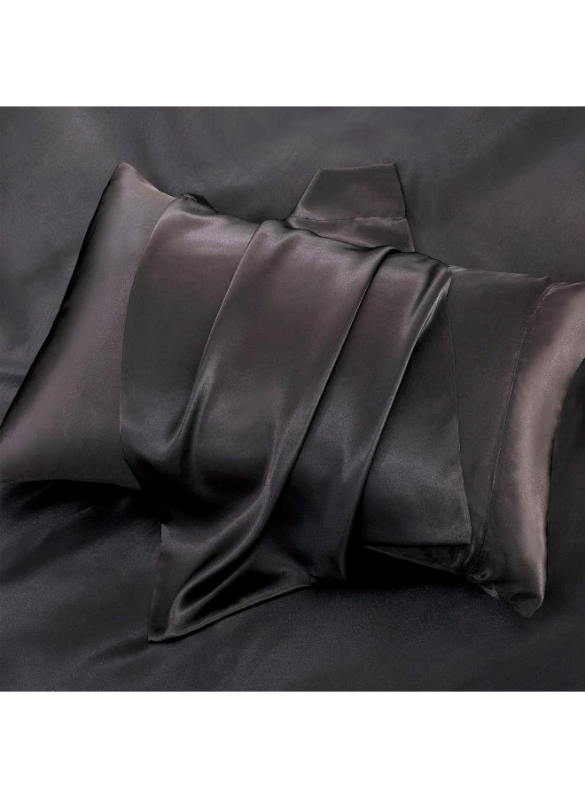 P Pothuiny 6-Piece Queen Satin Sheets Luxury Silky Black Satin Bedding Sheet Set - Image 5