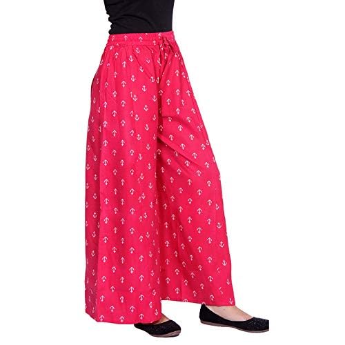 KBNBJ Women Low Rise Cotton Reyon Regular Fit Palazzo Pants (Pack of 2) (Free Size, Pink,Maroon) - Image 4