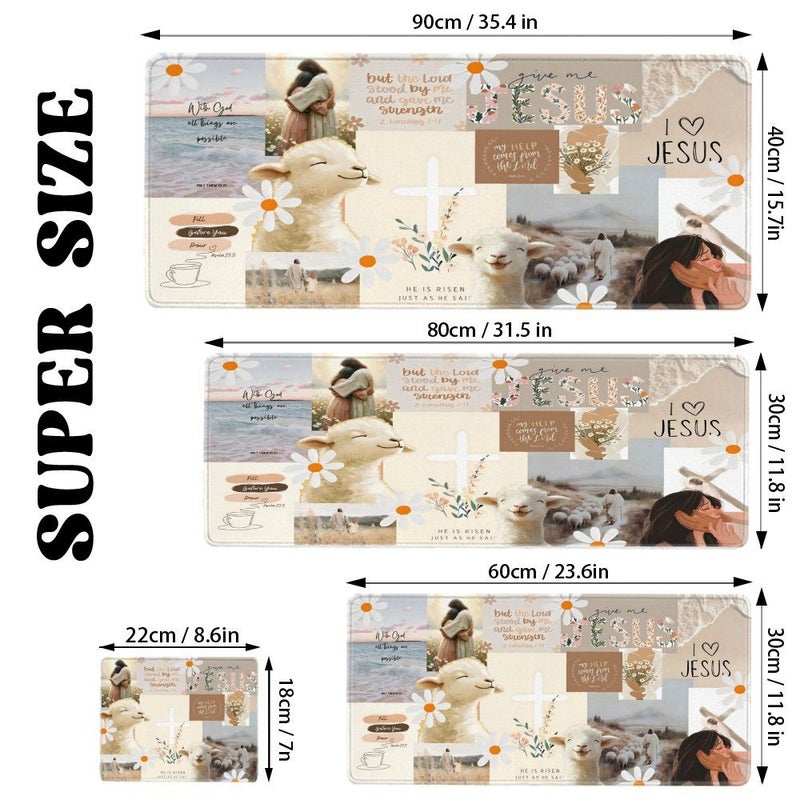 وسادة ماوس للألعاب كبيرة الحجم XL 30x80 سم مقاس 11.8 × 31.5 بوصة، ظهر مطاطي مانع للانزلاق، سطح من البوليستر، عبارات تحفيزية، منظر طبيعي ريفي، زهور الأقحوان، خروف، صليب، هدية عيد الفصح، لوازم مكتبية. - Image 2