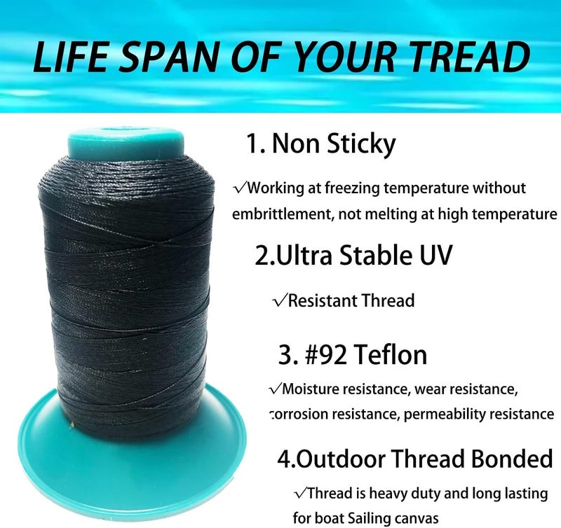 YABINA Bonded #92 TeflonThread - UV Resistant and Heavy Duty Heat-Low Temperature Resistant Thread Sewing - Extra Strong Outdoor Thread - Can Be Used On Home Sewing Machine 600yds (Black) - Image 2