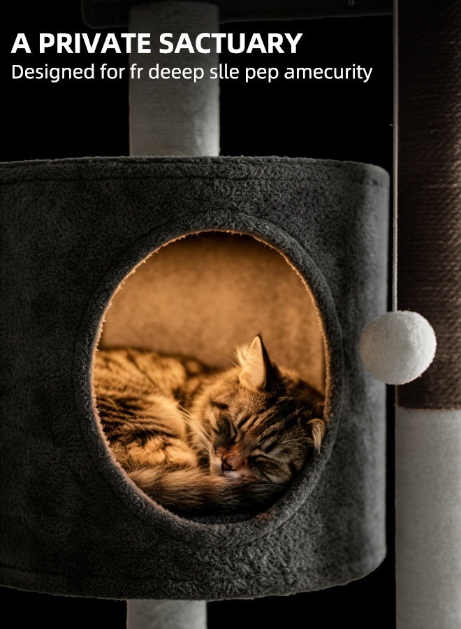 سانتين رايلي الأكثر مبيعاً: شجرة قطط 4 في 1 مع أرجوحة مريحة، ومنصة ناعمة، وأعمدة خدش من السيزال، وألعاب تفاعلية - شقة برج القطط الداخلية المثالية (رمادي داكن) - Image 3