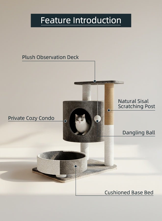 سانتين رايلي الأكثر مبيعاً: شجرة قطط 4 في 1 مع أرجوحة مريحة، ومنصة ناعمة، وأعمدة خدش من السيزال، وألعاب تفاعلية - شقة برج القطط الداخلية المثالية (رمادي داكن) - Image 4