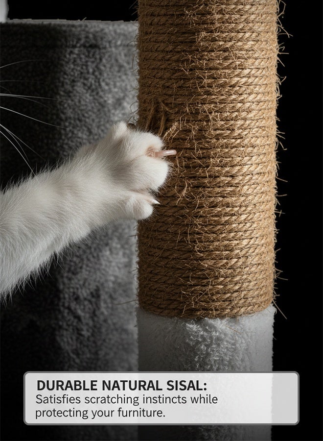 سانتين رايلي الأكثر مبيعاً: شجرة قطط 4 في 1 مع أرجوحة مريحة، ومنصة ناعمة، وأعمدة خدش من السيزال، وألعاب تفاعلية - شقة برج القطط الداخلية المثالية (رمادي داكن) - Image 2