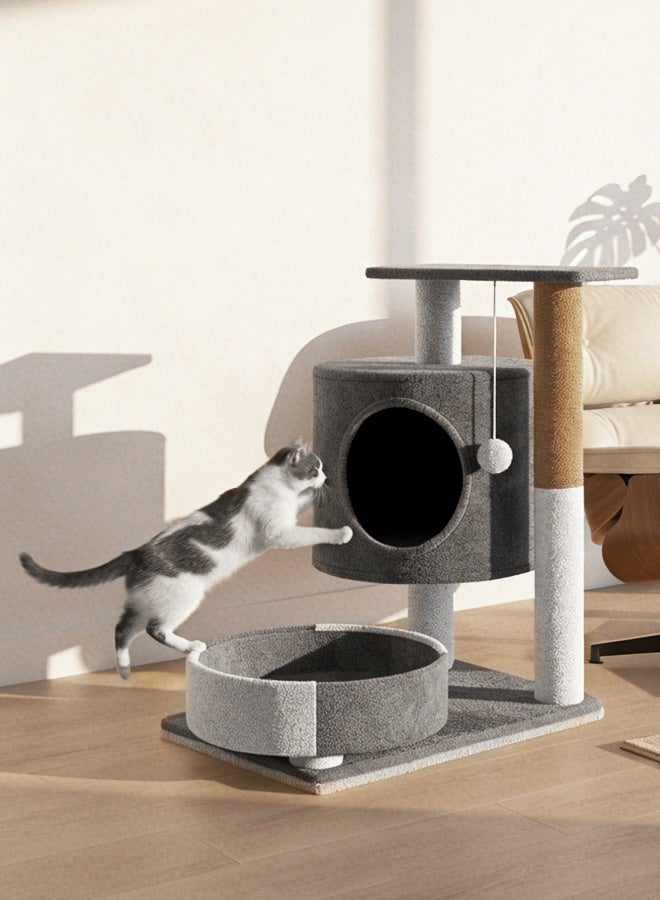 سانتين رايلي الأكثر مبيعاً: شجرة قطط 4 في 1 مع أرجوحة مريحة، ومنصة ناعمة، وأعمدة خدش من السيزال، وألعاب تفاعلية - شقة برج القطط الداخلية المثالية (رمادي داكن) - Image 5