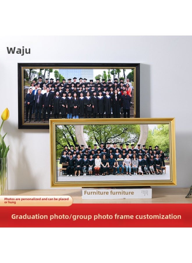 Generic - Graduation Photo Frame Size Group Photo Large Group Photo Slender Photo Frame Table For Memorial Mounting Frame Wall-Color:8*14inch [inner Diameter 20.5* 35.5cm ] Can Be Hung Horizontally - 3833 Black Gold Edge, Free Wall-mounted Traceless Nails - Image 1