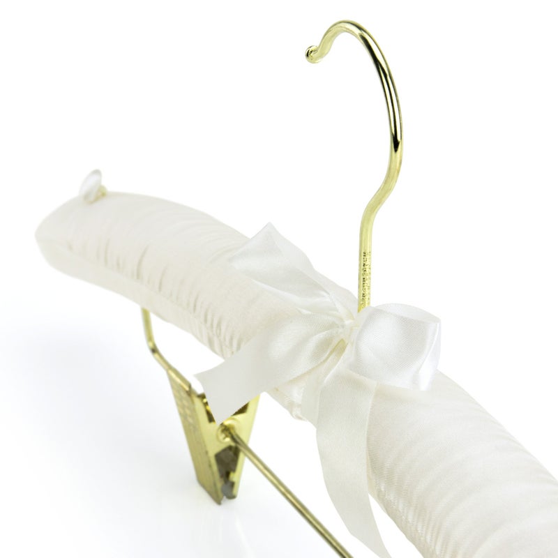 HANGERWORLD Pack of 5 Ivory Satin Padded Hangers with Clips for Skirts, Pants & Sweaters with Non-Slip Buttons, Pretty Hanger for Women Clothing - 17 Inch - Image 4