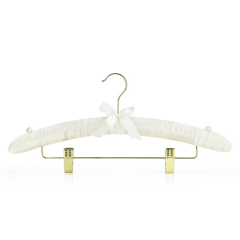 HANGERWORLD Pack of 5 Ivory Satin Padded Hangers with Clips for Skirts, Pants & Sweaters with Non-Slip Buttons, Pretty Hanger for Women Clothing - 17 Inch - Image 3