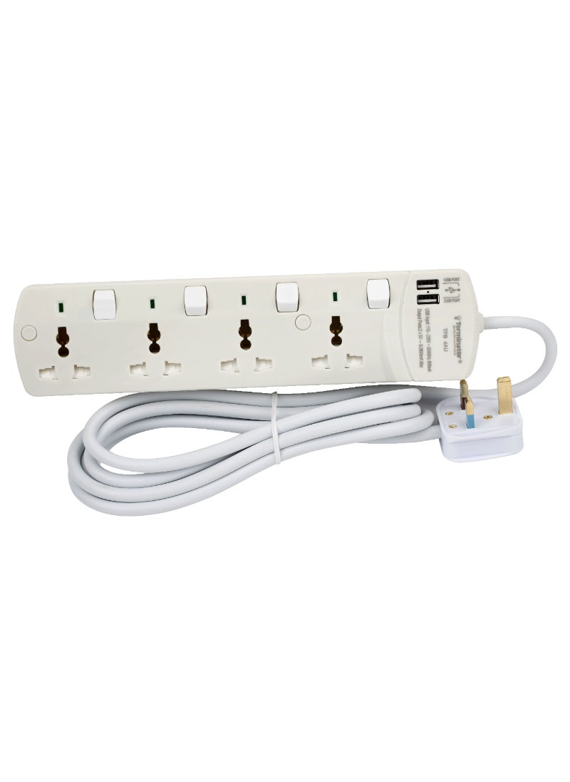 Terminator Extension 4G/3M + 2 USB TPB 4AU Universal Socket With Individual Switches & Indicators Terminator 