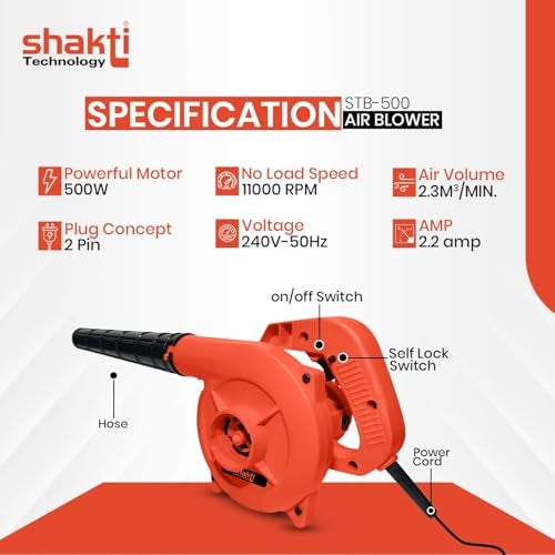 Shakti Technology STB-500 – Blower Machine – Air Blower for Dust Cleaner for Home, Heavy Duty Air Blower Machine with,11000 RPM, 500W, Blow Rate 2.3m³/Min - Made in India 6 Month Warranty - Image 2