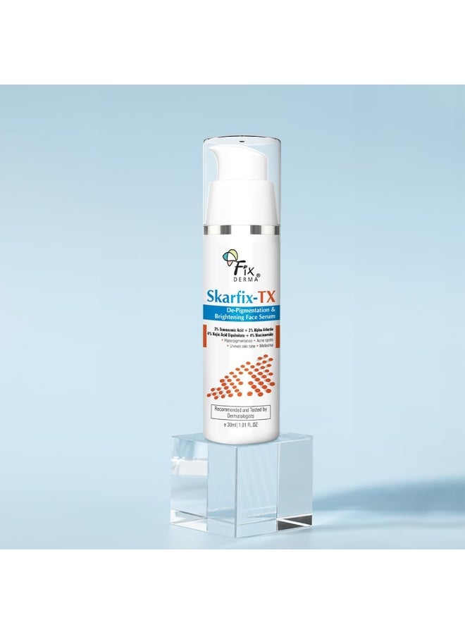 FIXDERMA فيكسدرما سكارفيكس - TX مع حمض الترانكساميك + 4% حمض كوجيك + 4% نياسيناميد و 2% ألفا أربوتين سيروم للوجه للبقع الناتجة عن حب الشباب، الكلف والتفتيح | سيروم للوجه للنساء والرجال - 30 مل - Image 4