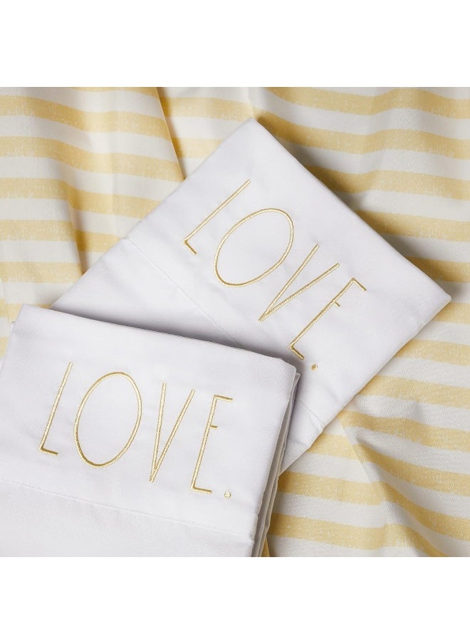 Rae Dunn Rae Dunn Embroidered Sheet Set with Pillowcases, 4 Piece (Yellow Stripes, Queen (U.S. Standard))  - Image 2