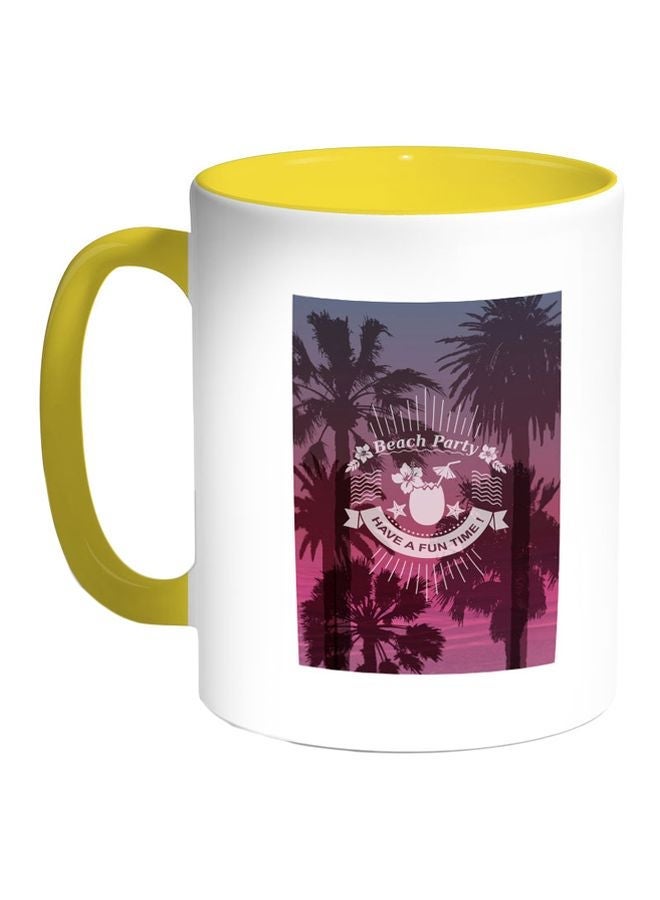 RYN Beach Party Printed Coffee Mug Blue/White/Yellow 11ounce