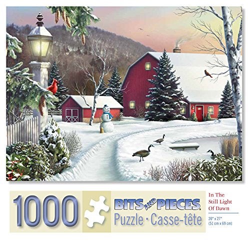 Bits and Pieces – 1000 Piece Jigsaw Puzzle for Adults – in The Still Light of Dawn - Snowy Barn with Birds, Winter Landscape Jigsaw Puzzle - by Artist Alan Giana, Completed Puzzle Size: 20" x 27" - Image 1