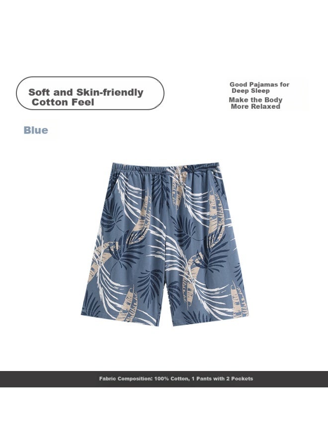 Fenton Fenteng Men's Summer Thin Cotton Shorts Sports Casual Plus Size Cotton Home Pants Blue XL - Image 1