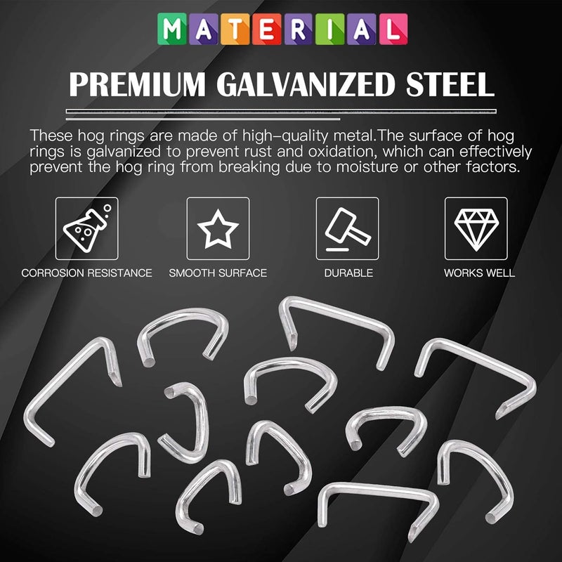 Glarks 902Pcs Hog Ring Pliers with Hog Rings Kit, 900Pcs 1/2'' 3/4'' 3/8'' Steel Hog Rings with Hog Ring Pliers and Anti-Cutting Gloves for Upholstery, Fencing, DIY Craft, Furniture and more - Image 3