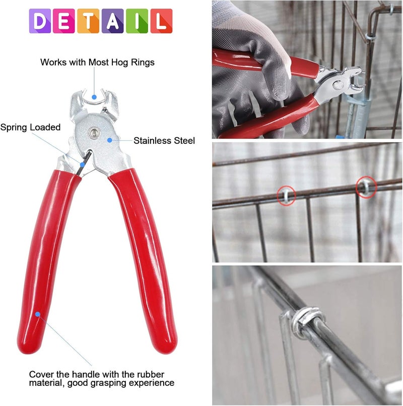 Glarks 902Pcs Hog Ring Pliers with Hog Rings Kit, 900Pcs 1/2'' 3/4'' 3/8'' Steel Hog Rings with Hog Ring Pliers and Anti-Cutting Gloves for Upholstery, Fencing, DIY Craft, Furniture and more - Image 4