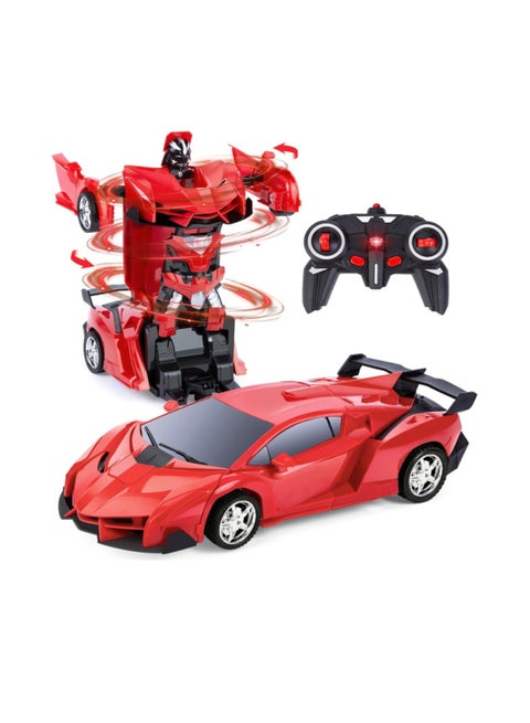 Remote Controlled Car Robot Toy for Children +3 Years, 2.4 GHz RC Car 360° Rotation Deformation Toy for Boys (Red)