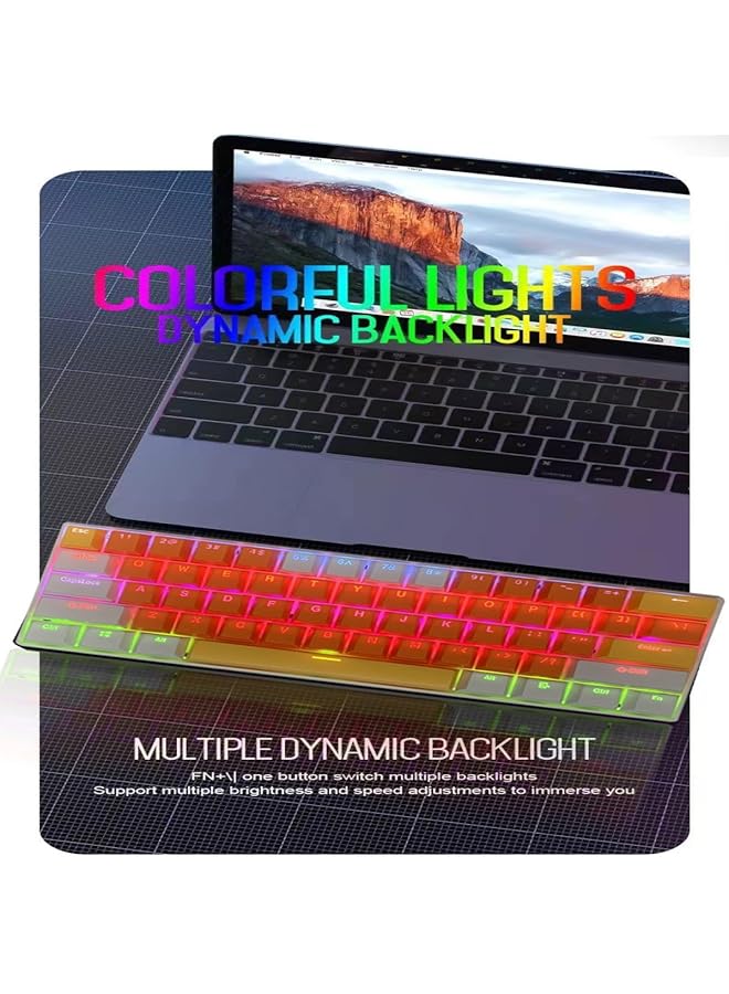 لوحة مفاتيح ألعاب RGB مكونة من 61 مفتاحًا، سلكية صغيرة مقاومة للماء بنسبة 60%، مع لوحة مفاتيح مضادة للظلال، وثلاثة أغطية مفاتيح ملونة مع مفتاح أحمر للاعبين (برتقالي وأبيض وأصفر) - Image 2