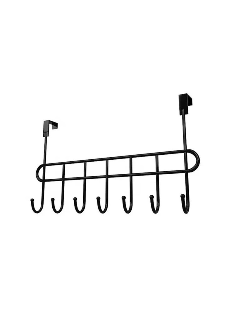 sulfar MS Bathroom Door Hanger Hooks, Ideal for Clothes Durable and Versatile Door Hanging Accessory Black (7 Hook, Pack of 1) Black  - Image 1
