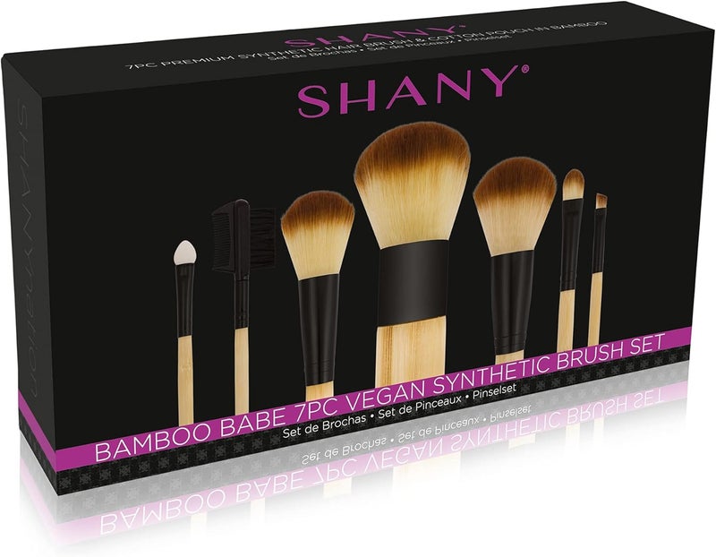 SHANY Bamboo Brush Set with Premium Synthetic Hair, Bamboo Handles and Cotton Pouch - Image 1