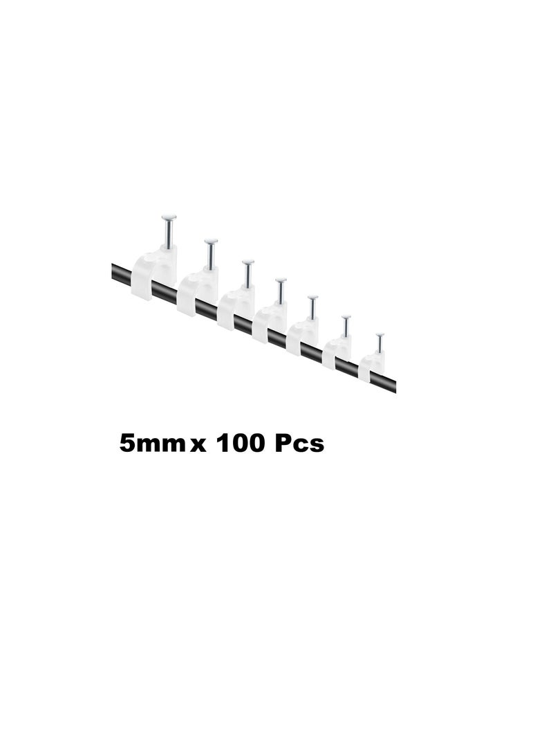 Electrical Cable Wire Round Clips, Steel Nails Tacks Holder for Organizing Electric Wires Cables Lines - White (5mm - 100Pcs)  - Image 1