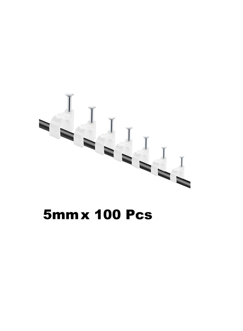 Electrical Cable Wire Round Clips, Steel Nails Tacks Holder for Organizing Electric Wires Cables Lines - White (5mm - 100Pcs)  - Image 2