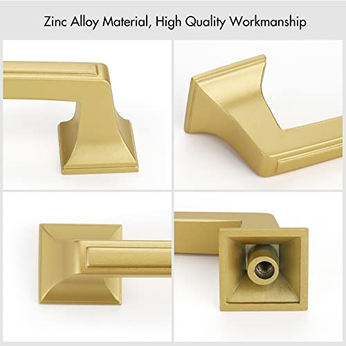 Haidms 10 Pack Cabinet Handles Gold Cabinet Pulls 3 Inch Hole Center Drawer Pulls Modern Square Dresser Handles for Bathroom Kitchen Bedroom, Zinc Alloy - Image 2