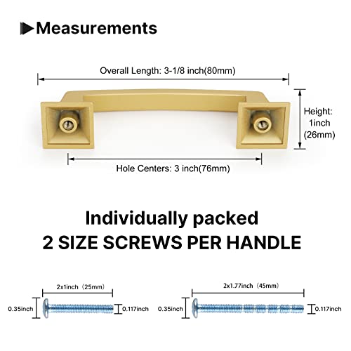 Haidms 10 Pack Cabinet Handles Gold Cabinet Pulls 3 Inch Hole Center Drawer Pulls Modern Square Dresser Handles for Bathroom Kitchen Bedroom, Zinc Alloy - Image 3