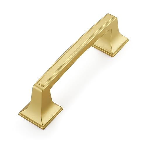 Haidms 10 Pack Cabinet Handles Gold Cabinet Pulls 3 Inch Hole Center Drawer Pulls Modern Square Dresser Handles for Bathroom Kitchen Bedroom, Zinc Alloy - Image 1