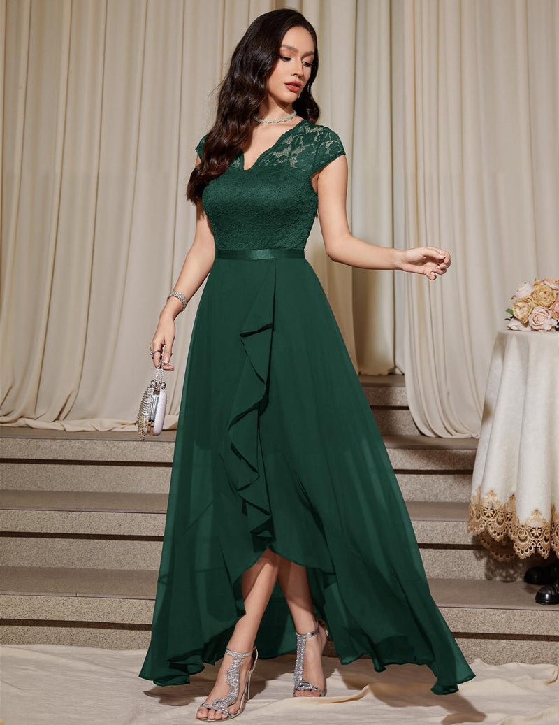 Bbonlinedress Women Green Formal Wedding Guest Dress Ruffled Flowy Prom Party Mothe of The Bride Hi Low Bridesmaid Dress Dark Green L - Image 5