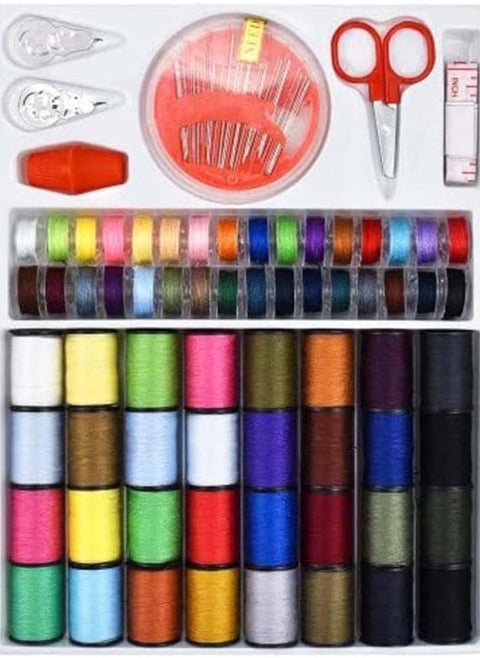 Sewing Thread Tools Kit 64 Rolls Machine Thread Spools and Sewing Bobbins Sewing Accessories with Scissors Thimble Threader Tape Measure and 30pcs Needles Multi-Color