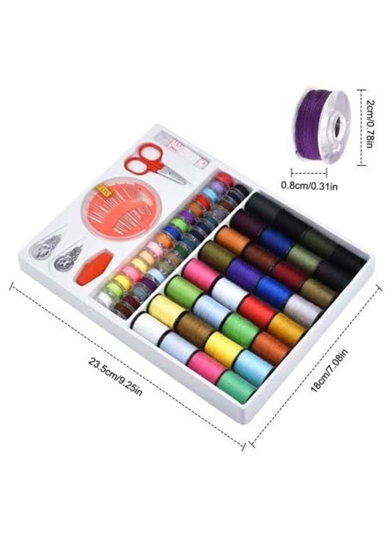 SYOSI - Sewing Thread Tools Kit 64 Rolls Machine Thread Spools and Sewing Bobbins Sewing Accessories with Scissors Thimble Threader Tape Measure and 30pcs Needles Multi-Color - Image 1
