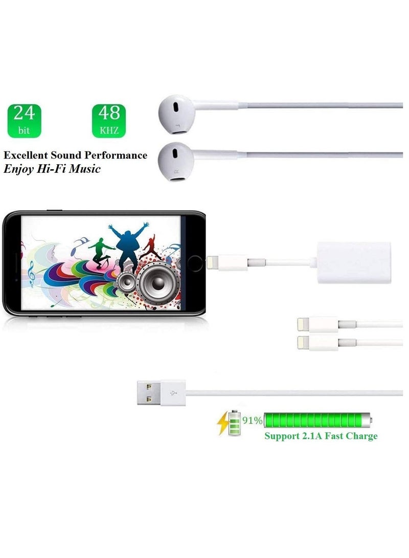 [Apple MFi Certified] iPhone Adapter & Splitter, 2 in 1 Dual Lightning Headphone Jack Aux Audio & Charge Adapter Dongle for iPhone 13/12/SE/11/XS/XR/X/8/7 Support Call + Charge + Sync + Music Control - Image 4