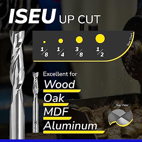 SPEED TIGER Carbide Spiral Router Bits Up Cut - ISEU1/4” Diameter, 1” Cutting Length, 2-1/2"OVL (1 Piece, 1/4") - for Wood, Oak, MDF, Aluminum – Mill Bits Sets for DIYers & Professionals - Image 2