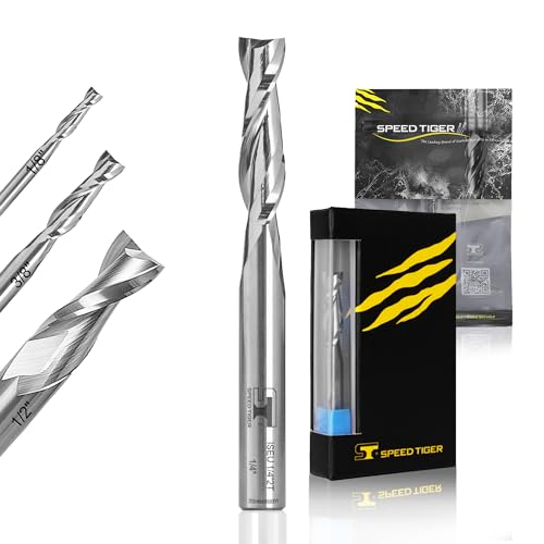 SPEED TIGER Carbide Spiral Router Bits Up Cut - ISEU1/4” Diameter, 1” Cutting Length, 2-1/2"OVL (1 Piece, 1/4") - for Wood, Oak, MDF, Aluminum – Mill Bits Sets for DIYers & Professionals - Image 1