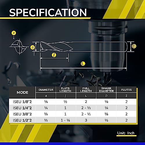 SPEED TIGER Carbide Spiral Router Bits Up Cut - ISEU1/4” Diameter, 1” Cutting Length, 2-1/2"OVL (1 Piece, 1/4") - for Wood, Oak, MDF, Aluminum – Mill Bits Sets for DIYers & Professionals - Image 4