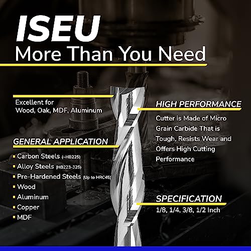SPEED TIGER Carbide Spiral Router Bits Up Cut - ISEU1/4” Diameter, 1” Cutting Length, 2-1/2"OVL (1 Piece, 1/4") - for Wood, Oak, MDF, Aluminum – Mill Bits Sets for DIYers & Professionals - Image 3