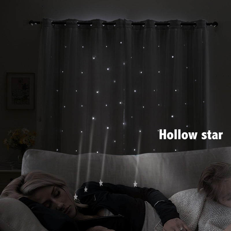 indistar Star Cutout Kids Window Blackout Curtains for Girl Bedroom Window Room Darkening Curtains & Drapes Baby Nursery Curtains (2 Panel,52Wx63L inch,Greyish White) - Image 3