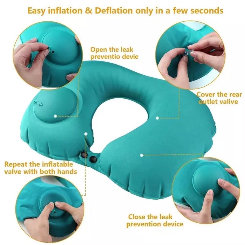 Ultra Small Inflatable Travel Pillow, U-Shaped Inflatable Pillow, Comfortable Inflation Pillow for Neck and Lumbar Support for Camping, Compressible Neck Travel Pillow - Image 2