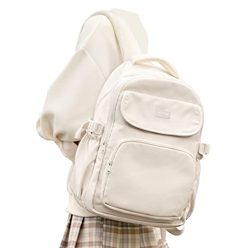WEPOET Cute Middle School Backpack For Teen Girls,Waterproof Casual Bookbags,Lightweight Travel Daypack,Basic Laptop College Backpack For Women(White) - Image 1
