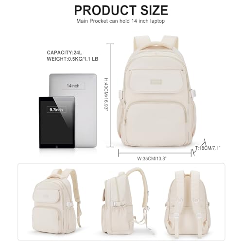 WEPOET Cute Middle School Backpack For Teen Girls,Waterproof Casual Bookbags,Lightweight Travel Daypack,Basic Laptop College Backpack For Women(White) - Image 2