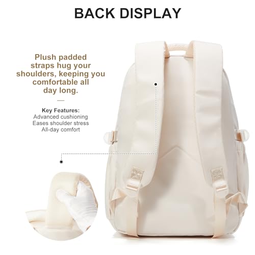 WEPOET Cute Middle School Backpack For Teen Girls,Waterproof Casual Bookbags,Lightweight Travel Daypack,Basic Laptop College Backpack For Women(White) - Image 5