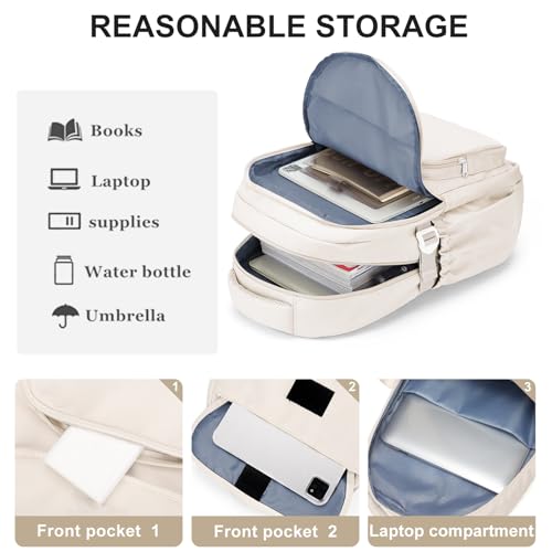 WEPOET Cute Middle School Backpack For Teen Girls,Waterproof Casual Bookbags,Lightweight Travel Daypack,Basic Laptop College Backpack For Women(White) - Image 3