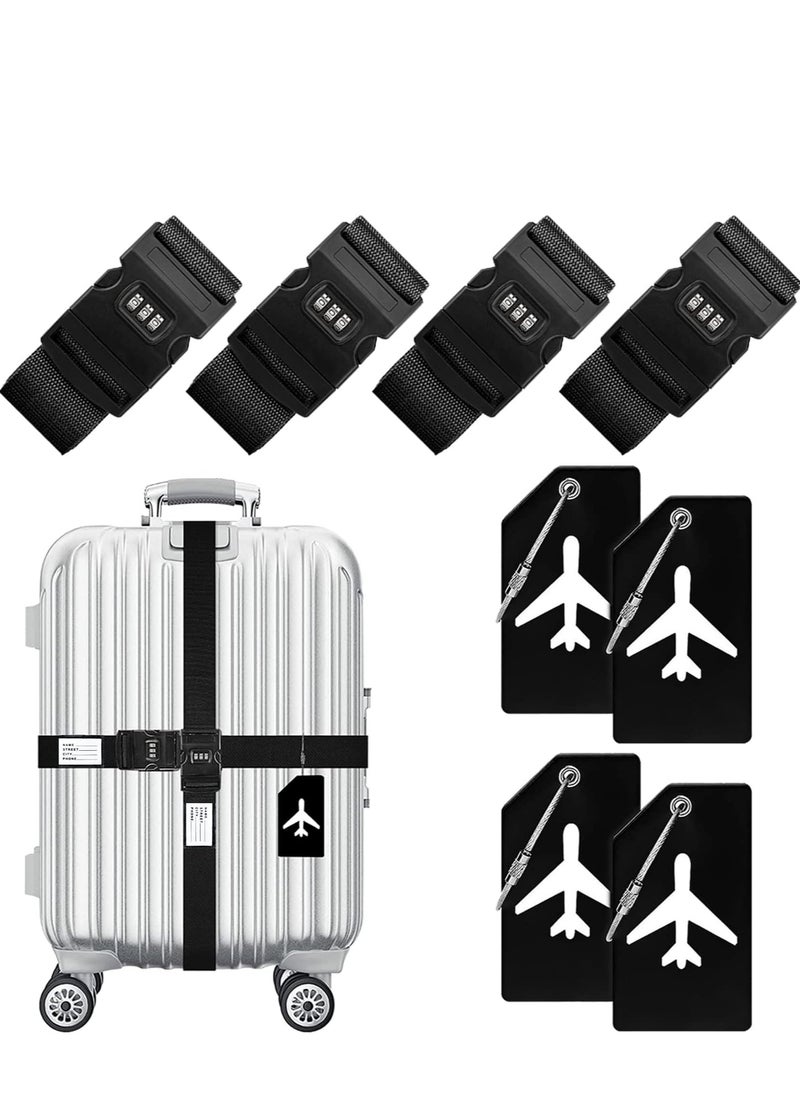 Yoawllty 4 Packs Luggage Straps and Tags Set with Name ID Cards and Adjustable Locking Buckle, Packing Travel Luggage Strap Set for Travel(Black)  - Image 1