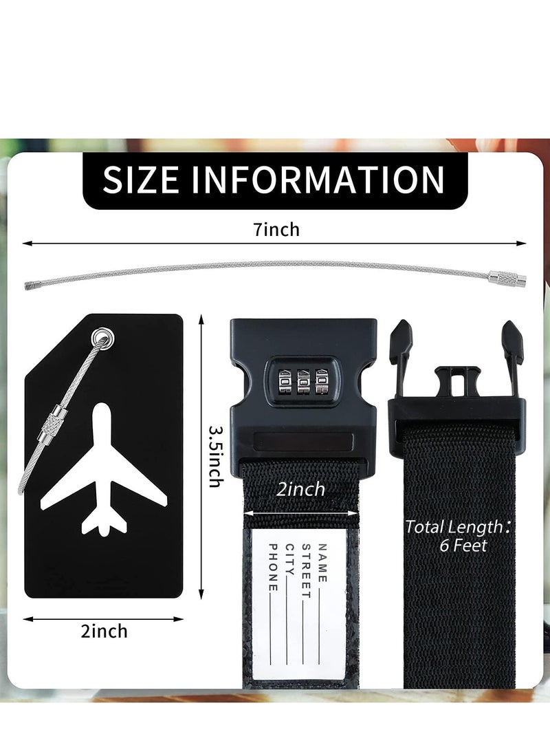 Yoawllty 4 Packs Luggage Straps and Tags Set with Name ID Cards and Adjustable Locking Buckle, Packing Travel Luggage Strap Set for Travel(Black)  - Image 2