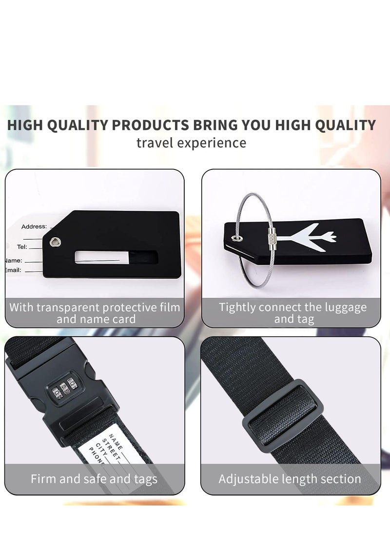 Yoawllty 4 Packs Luggage Straps and Tags Set with Name ID Cards and Adjustable Locking Buckle, Packing Travel Luggage Strap Set for Travel(Black)  - Image 3