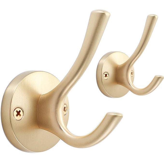 GOLD COAT HOOKS FOR WALL 2 PACK HEAVY DUTY TOWEL ROBE HOOKS HATS HOOKS FOR ENTRYWAY CUBICLE CLOSET MUDROOM BATHROOM GARAGE