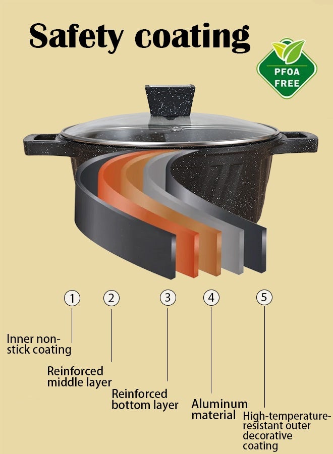 X spring 12-Piece Cookware Set - Aluminum Cookware - Non-Stick Surface - Tempered Glass Lid - PFOA-Free - Saucepan with Lid, Stockpot with Lid, Kitchen Utensil (Black) - Image 5